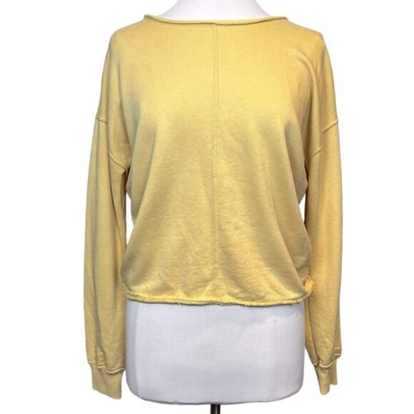 ABERCROMBIE & Fitch Raw Edge Hem Open Twist Back French Terry Pullover Goldenrod - Picture 3 of 5